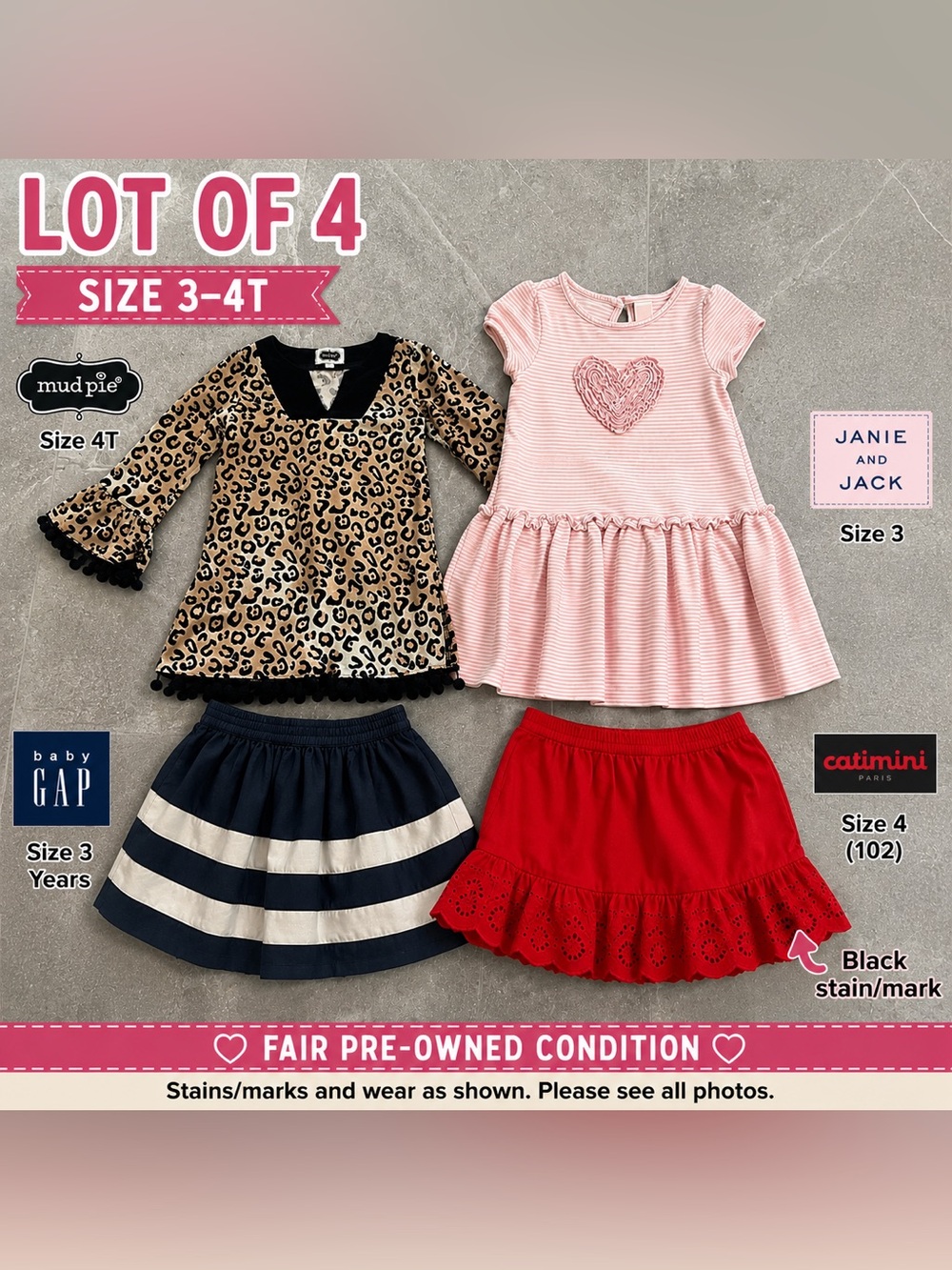 Girls Clothing Lot of 4 – Mud Pie, Janie and Jack, Baby Gap, Catimini – Size 3&4